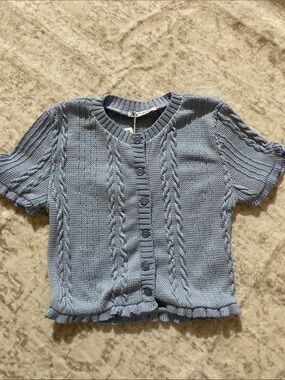 Zara Powder Blue Short-Sleeve Cable Knit Cardigan